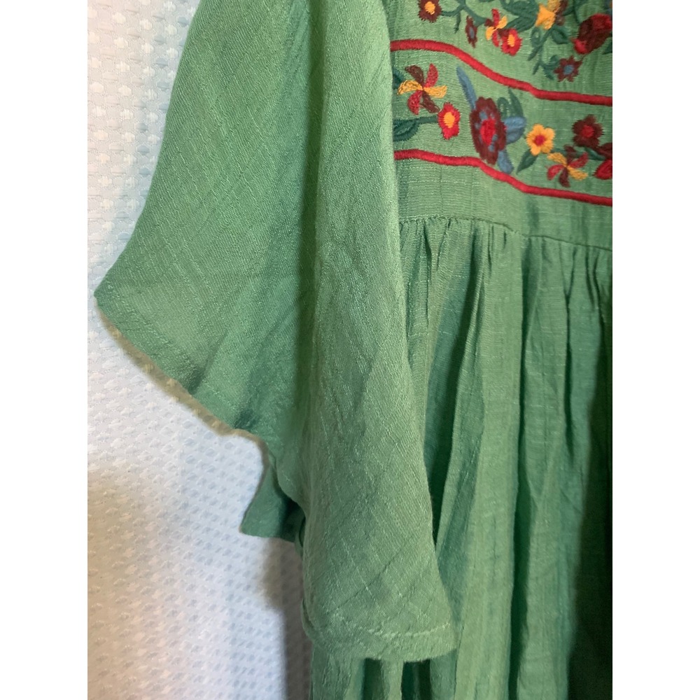 Umgee USA Green Floral Embroidered Boho Tunic Top Ruffle Bell Sleeve Medium - Picture 5 of 8